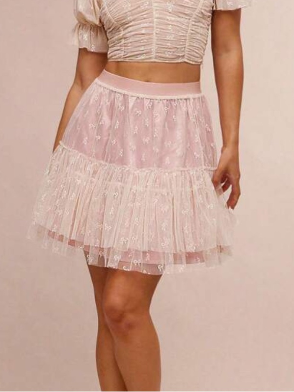 Tiered Lace Mini Skirt in Blush Pink